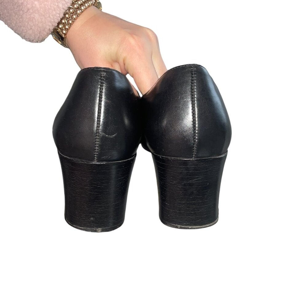 Vintage 90s‎ Bandolino Black Leather Block Heel Wide Square Toe Loafers 8.5 - Picture 7 of 11